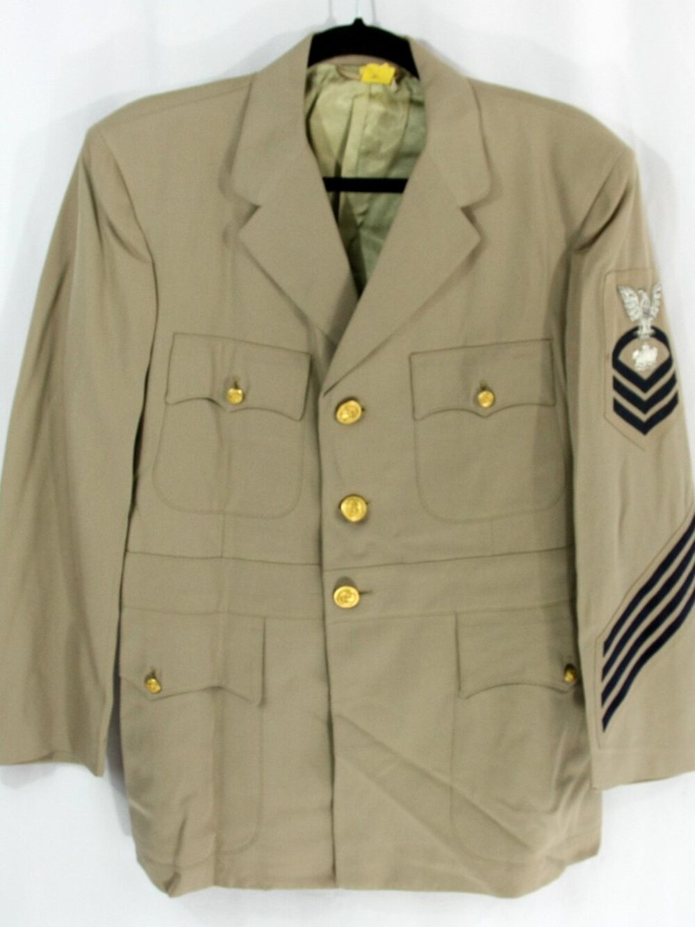 Vintage Davis Clothing Navy Officer Military Tan Khaki Blazer Dress Jacket 39